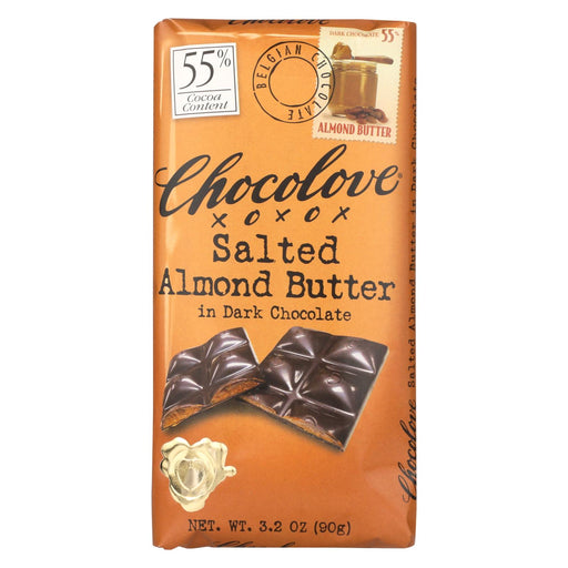 Chocolove Xoxox Dark Chocolate Bar - Salted Almond Butter - Case Of 10 - 3.2 Oz