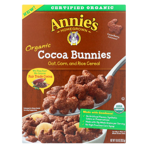 Annie's Homegrown Organic Cocoa Bunnies Oat With Corn And Rice Cereal - Case Of 10 - 10 Oz.