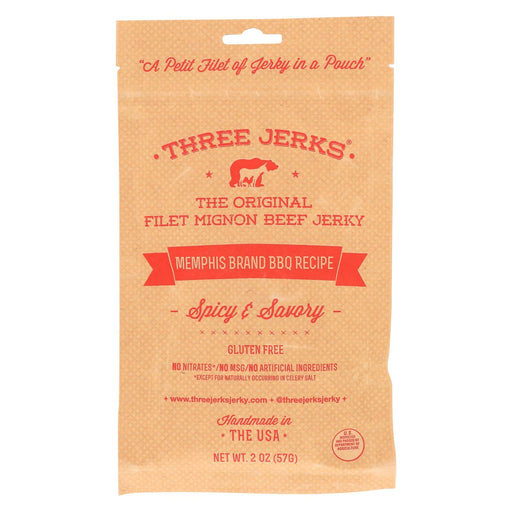 Three Jerks Jerky Filet Mignon Memphis Bbq Jerky - Spicy And Savory - Case Of 12 - 2 Oz.
