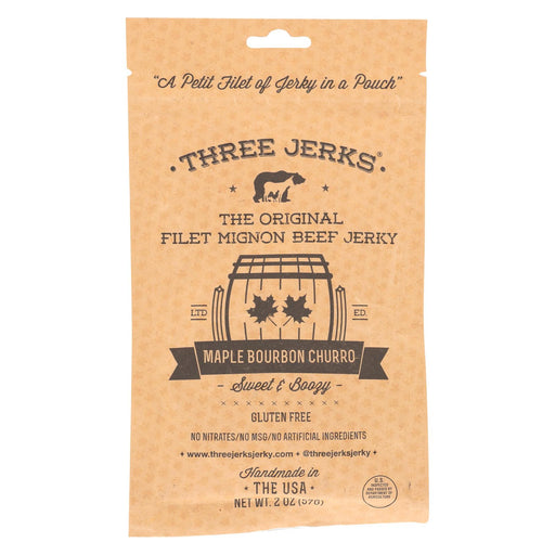 Three Jerks Jerky Filet Mignon Maple Bourbon Churro Jerky - Sweet And Booz.y - Case Of 12 - 2 Oz.