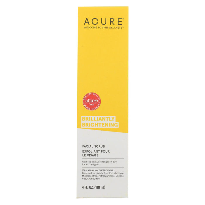 Acure Brightening Facial Scrub - Argan Extract And Chlorella - 4 Fl Oz.