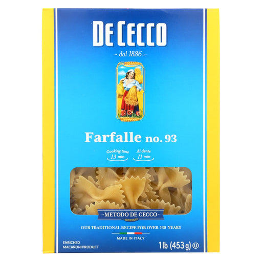 De Cecco Pasta Pasta - Farfalle - Bowties - Case Of 12 - 16 Oz