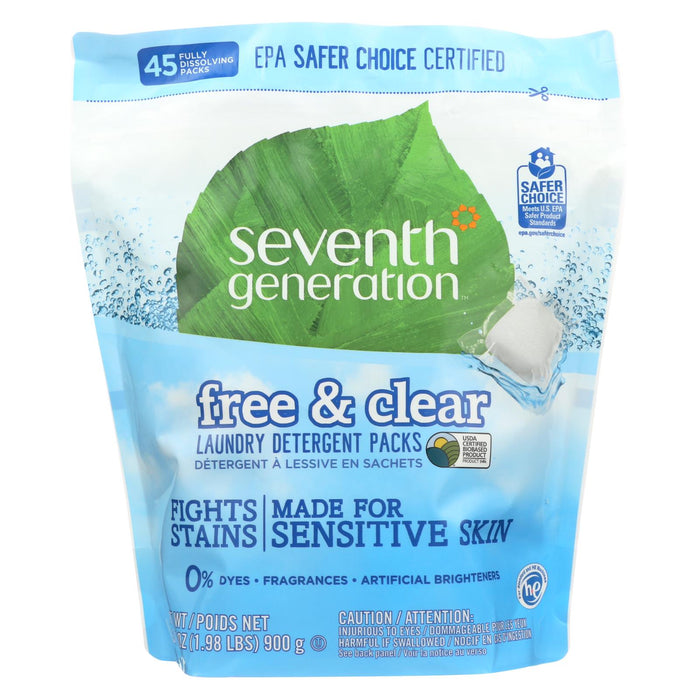 Seventh Generation Laundry Detergent - Packs - Case Of 8 - 45 Count