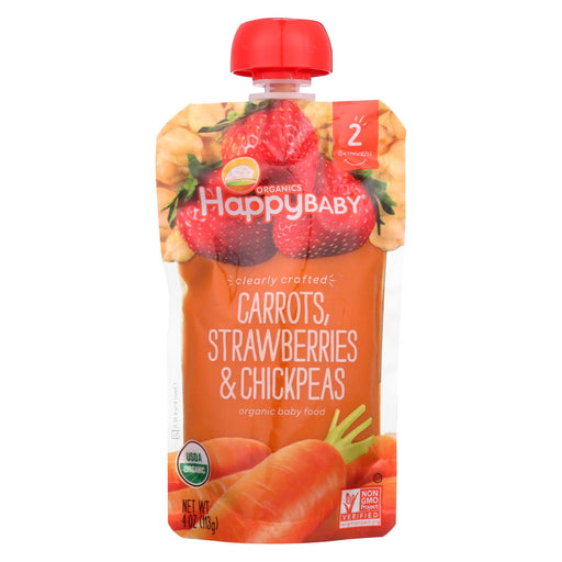 Happy Baby Organic Stage 2 Baby Food - Carrots Strawberries & Chickpeas - Case Of 16 - 4 Oz