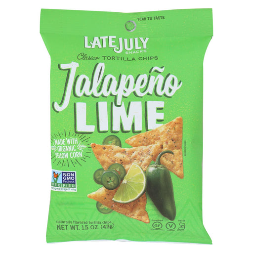Late July Snacks Tortilla Chips - Jalapeno Lime Clasico - Case Of 24 - 1.5 Oz.