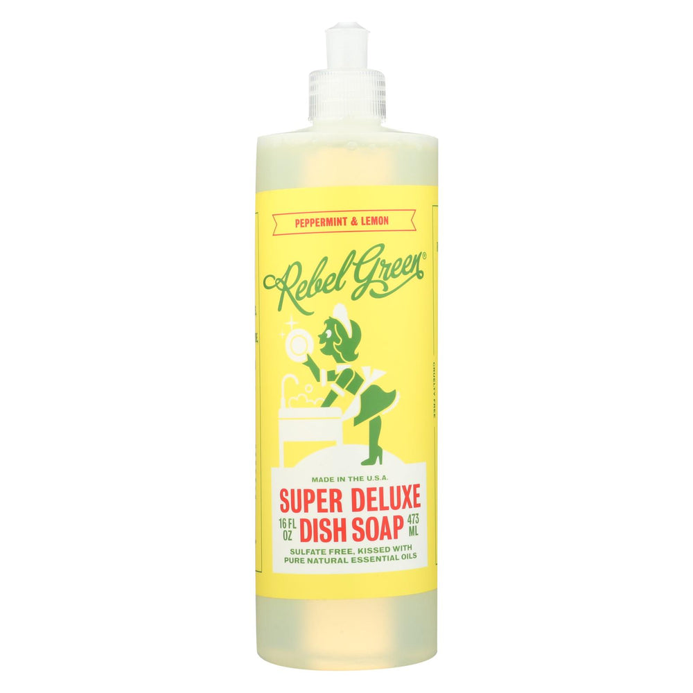 Rebel Green Dish Soap - Peppermint And Lemon - Deluxe - Case Of 4 - 16 Fl Oz