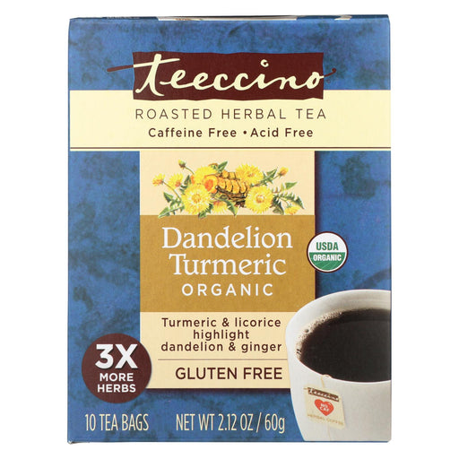 Teeccino Organic Chircory Herbal Tea - Dandelion Turmeric - Case Of 6 - 10 Bag
