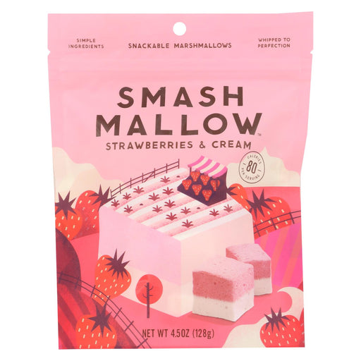Smashmallow Snackable Marshmallows - Strawberries & Cream - Case Of 12 - 4.5 Oz