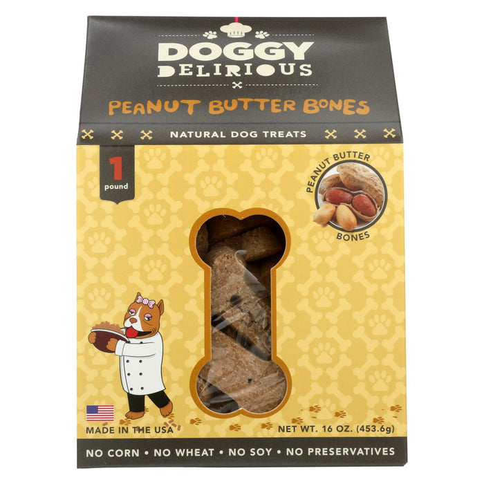 Doggy Delirious Dog Treats - Peanut Butter Bones - Case Of 6 - 16 Oz