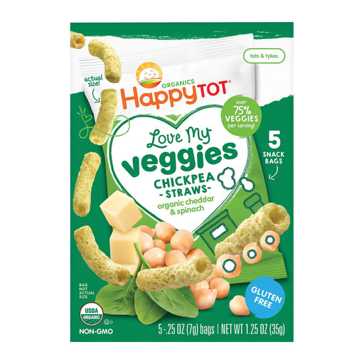 Happy Tot Organic Love My Veggies - Cheddar And Spinach Straws - Case Of 6 - 1.25 Oz