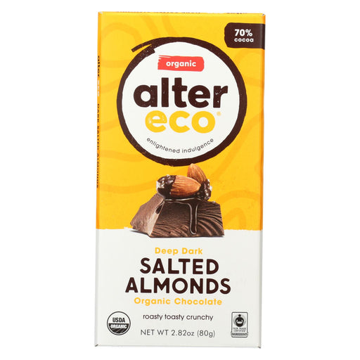Alter Eco Americas Organic Chocolate Bar - Dark Salted Almonds - Case Of 12 - 2.82 Oz