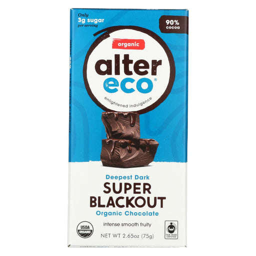 Alter Eco Americas Organic Chocolate Bar - Dark Super Blackout - Case Of 12 - 2.65 Oz