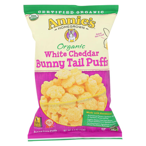 Annie's Homegrown Organic Cheese Puffs - White Cheddar Bunny Tails - Case Of 12 - 4.3 Oz