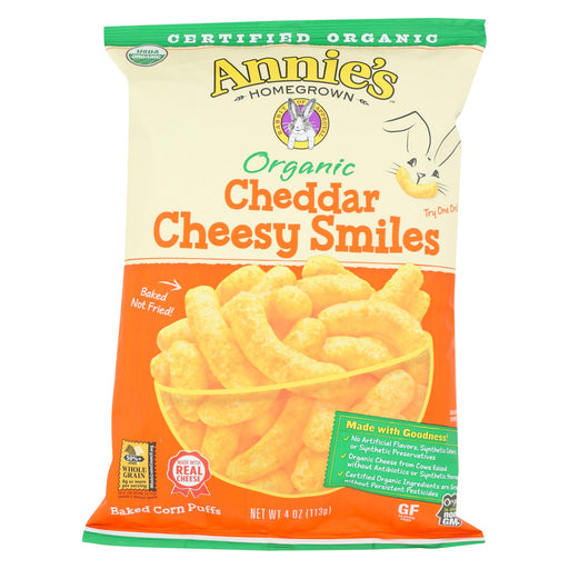 Annie's Homegrown Cheese Puffs Cheddar - Case Of 12 - 4 Oz