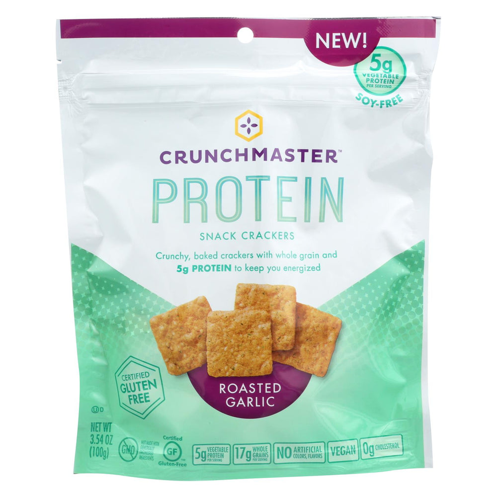 Crunchmaster Protein Crackers - Roasted Garlic - Case Of 12 - 3.54 Oz