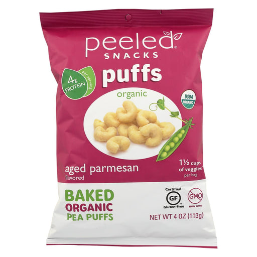 Peeled Organic Baked Pea Puffs - Aged Parmesan - Case Of 12 - 4 Oz
