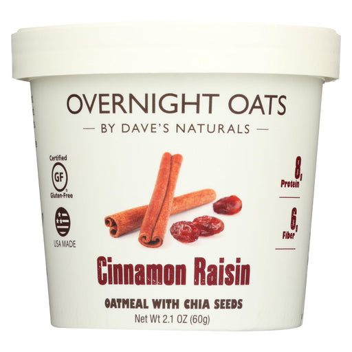 Dave's Gourmet Overnight Oats - Cinnamon Raisin - Case Of 8 - 2.1 Oz.
