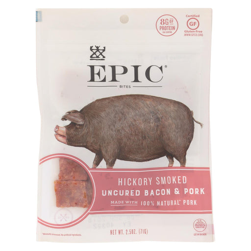 Epic Jerky Bites - Hickory Smoked Uncured Bacon And Pork Bites - Case Of 8 - 2.5 Oz.