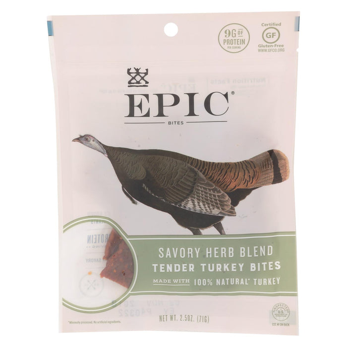 Epic Jerky Bites - Savory Herb Blend Turkey - Case Of 8 - 2.5 Oz.