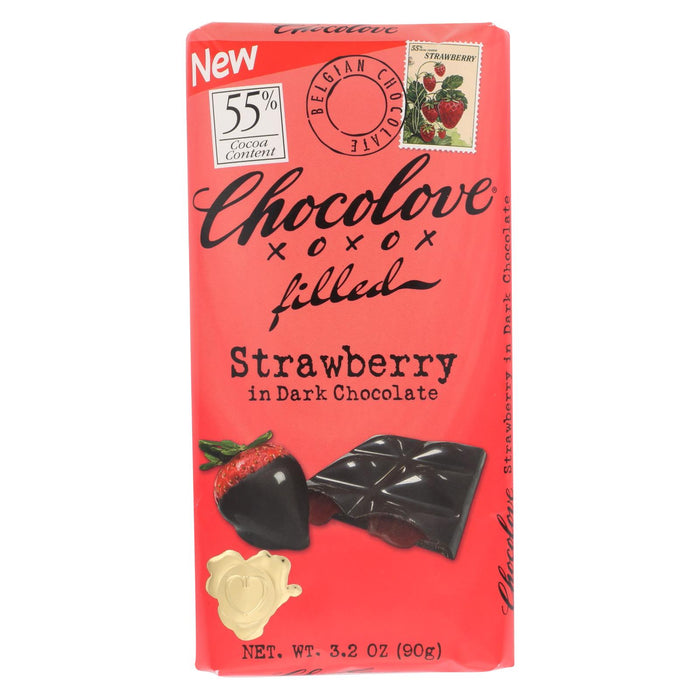 Chocolove Xoxox Bar - Strawberry Creme - Dark Chocolate - Case Of 10 - 3.2 Oz