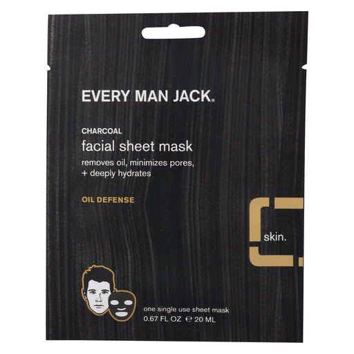 Every Man Jack Face Mask - Activated Charcoal Facial Sheet Mask - Case Of 6 - .67 Oz.